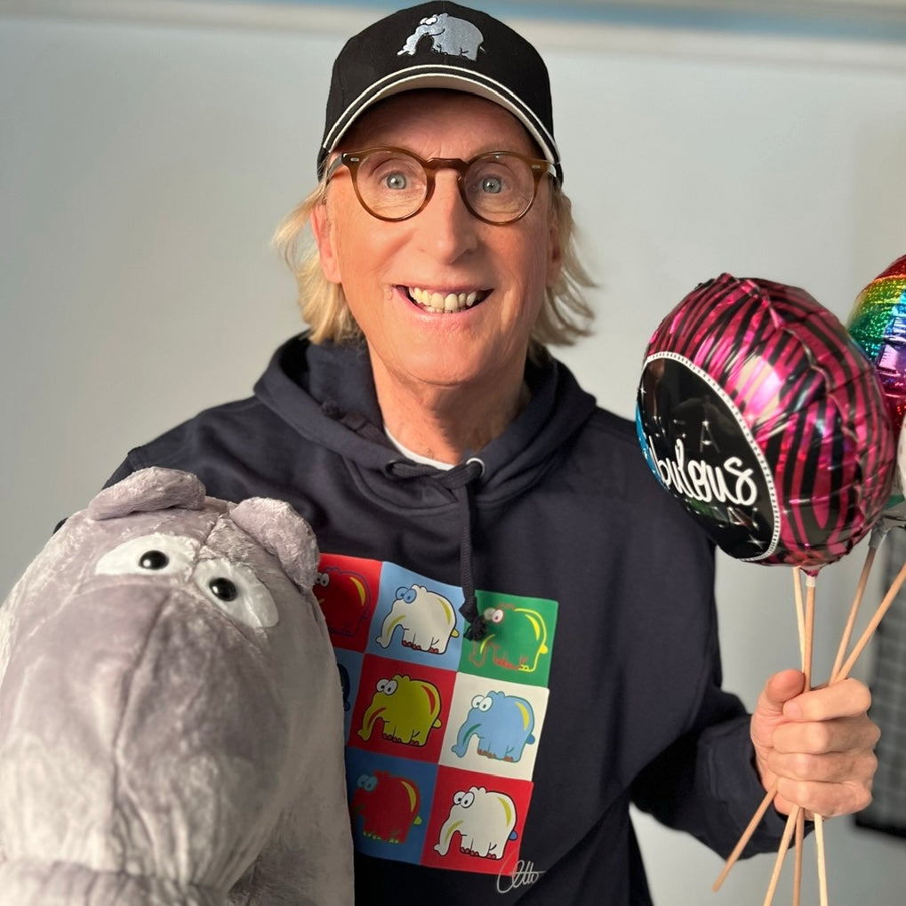 Kinder-Hoodie Collage im Ottifanten Andy Warhol Stil Kapuzenpullover by Otto Waalkes in dunkelblau