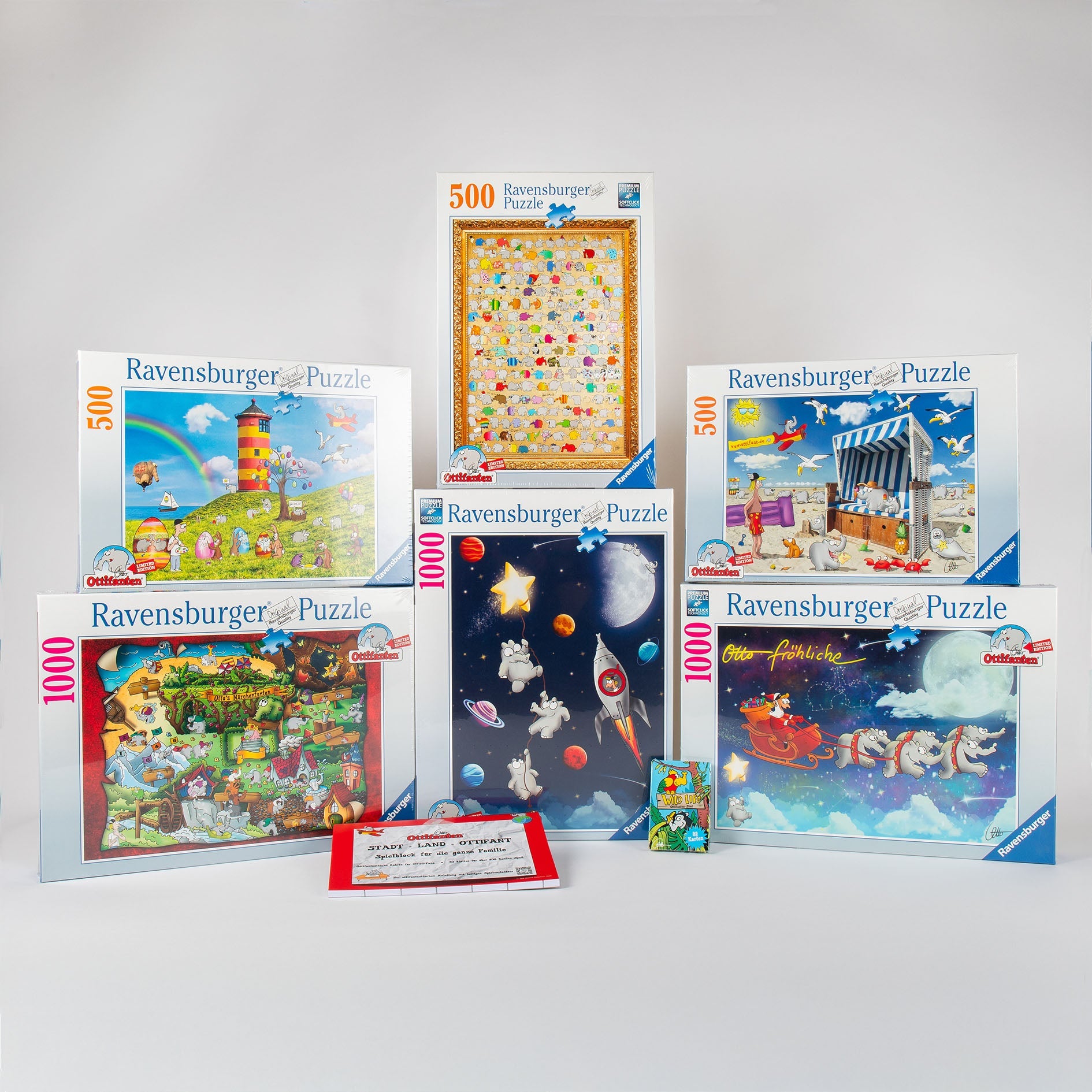 Puzzle mit Ottifanten zum Thema Märchen, Strand, Weihnachten, Weltall, Ostern und Polonaise, Stadt-Land-Fluss-Spiel, Skat-Spiel mit Wildlife Motiven
