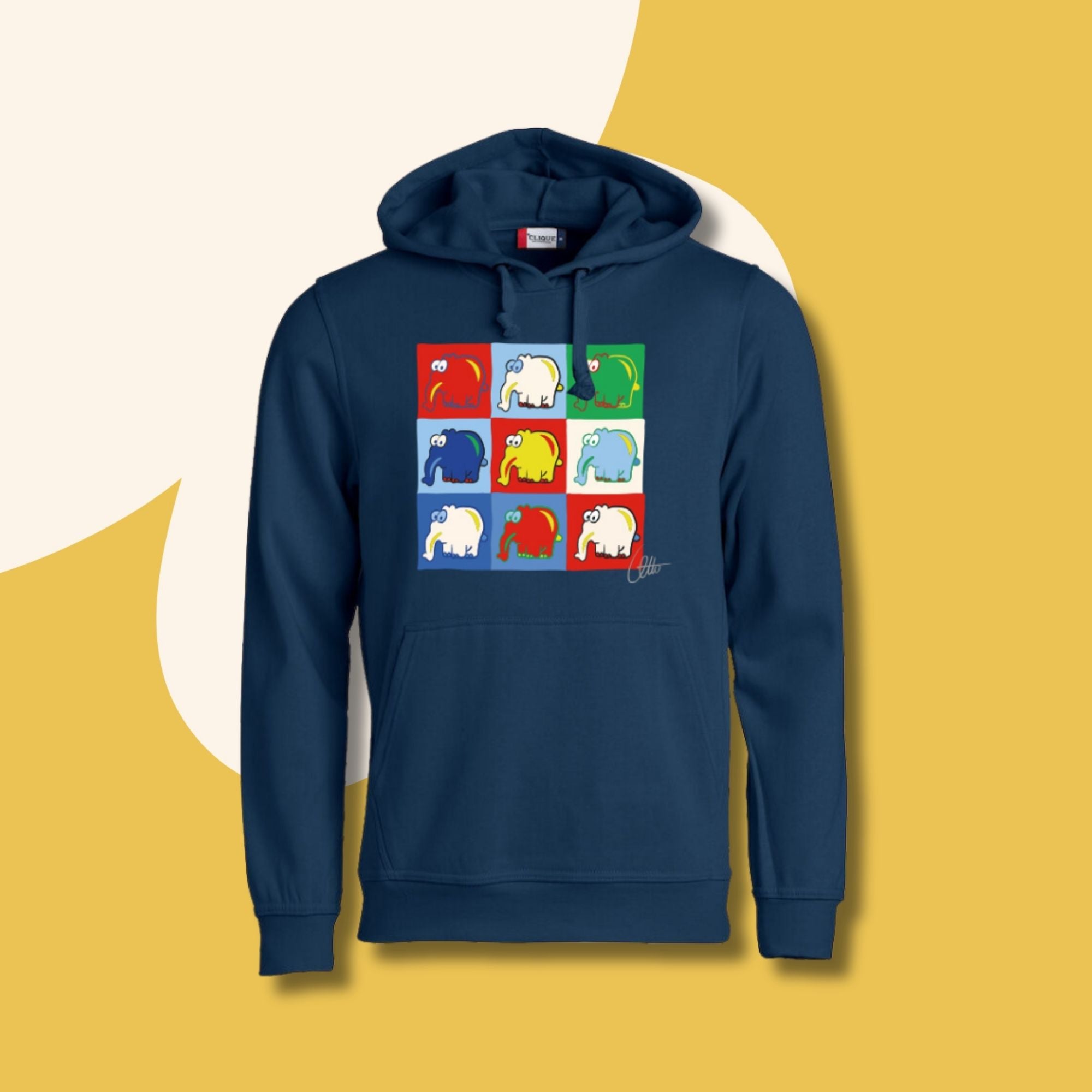 Kinder-Hoodie Collage im Ottifanten Stil Kapuzenpullover by Otto Waalkes in dunkelblau