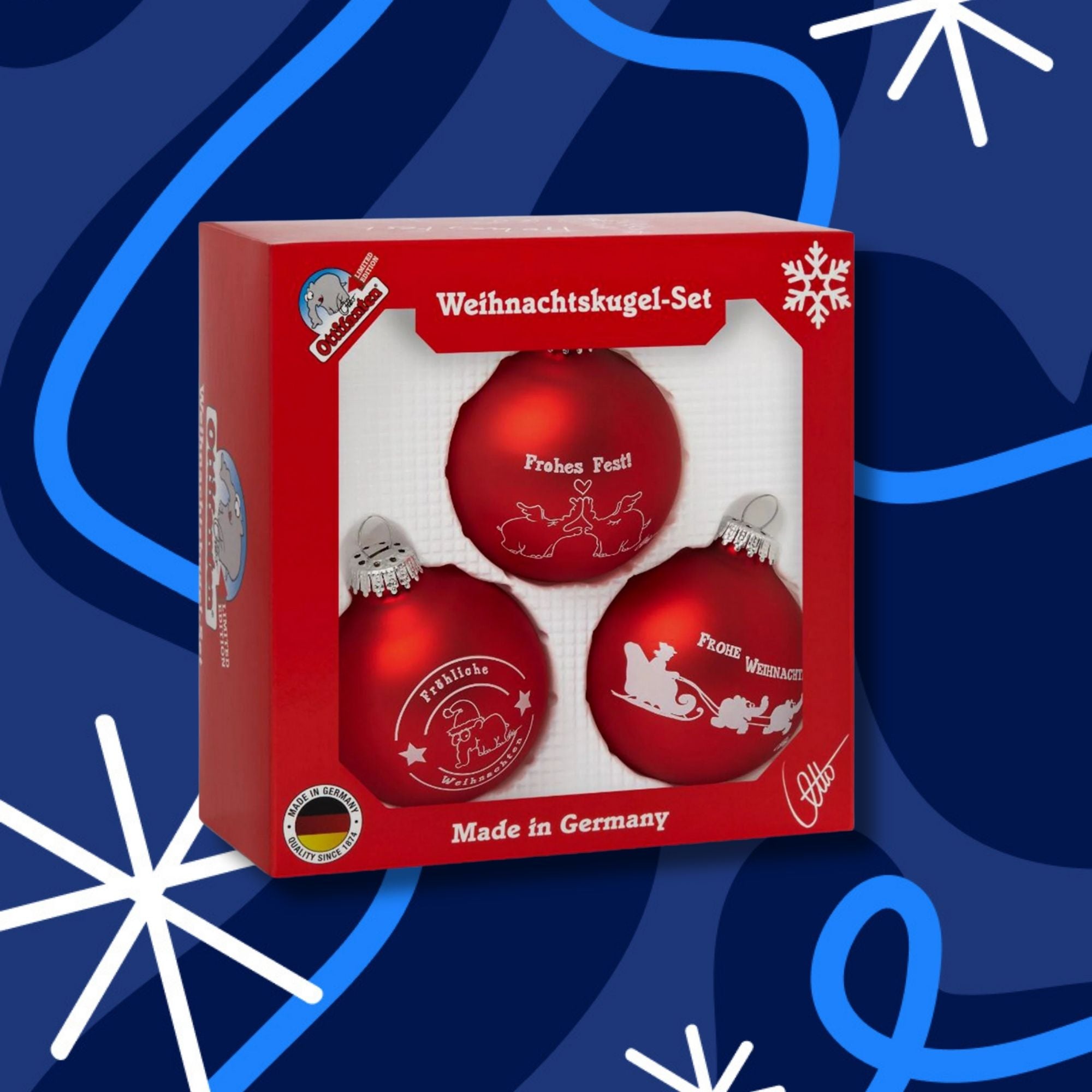 Ottifant Weihnachtskugeln rot matt mit unterschiedlichen Motiven