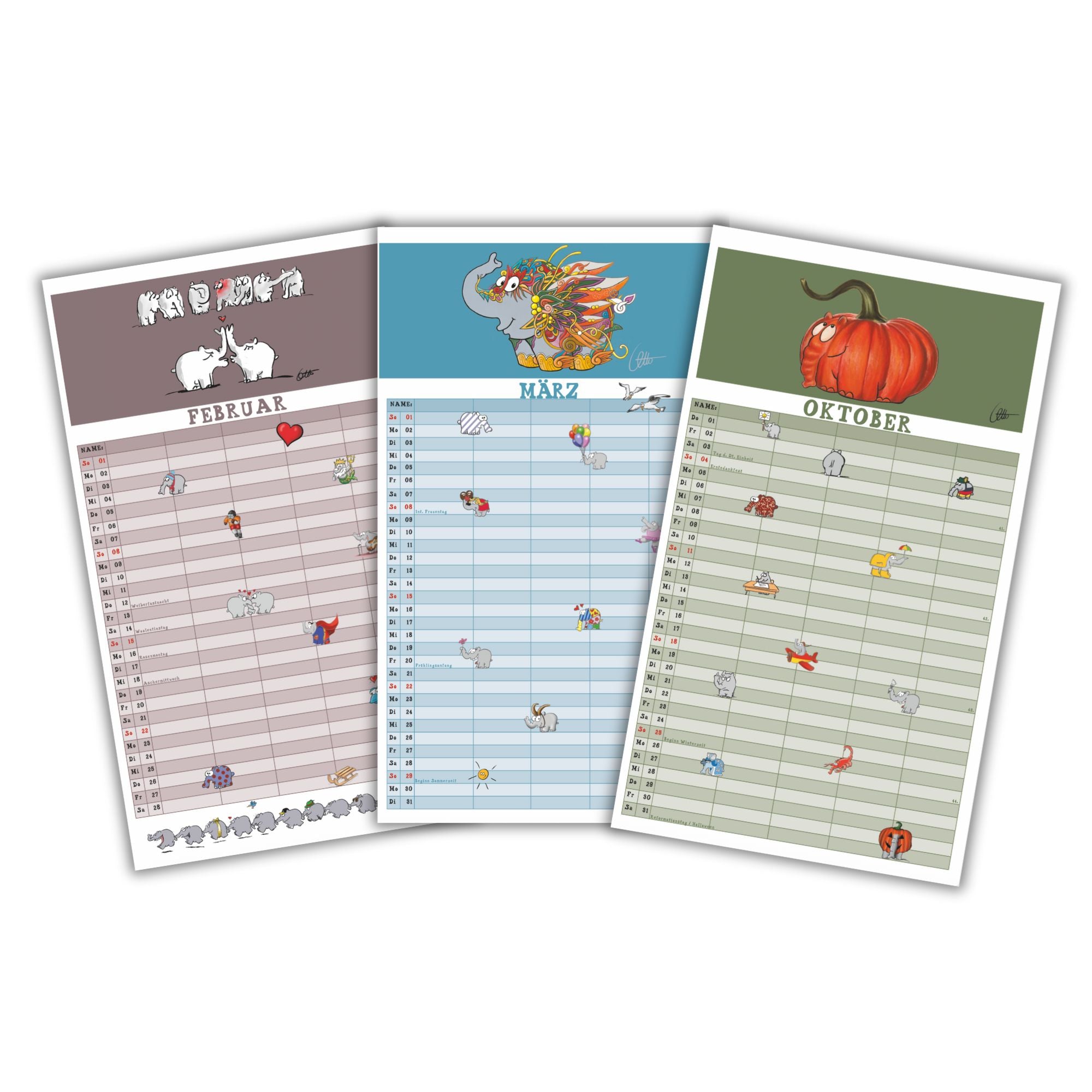Familienplaner 2026 - signierter Ottifanten-Kalender für die ganze Familie