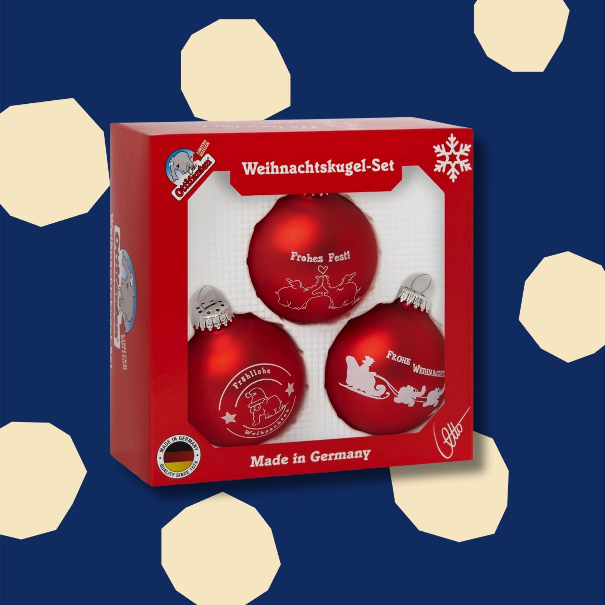 Ottifant Weihnachtskugeln matt mit unterschiedlichen Motiven