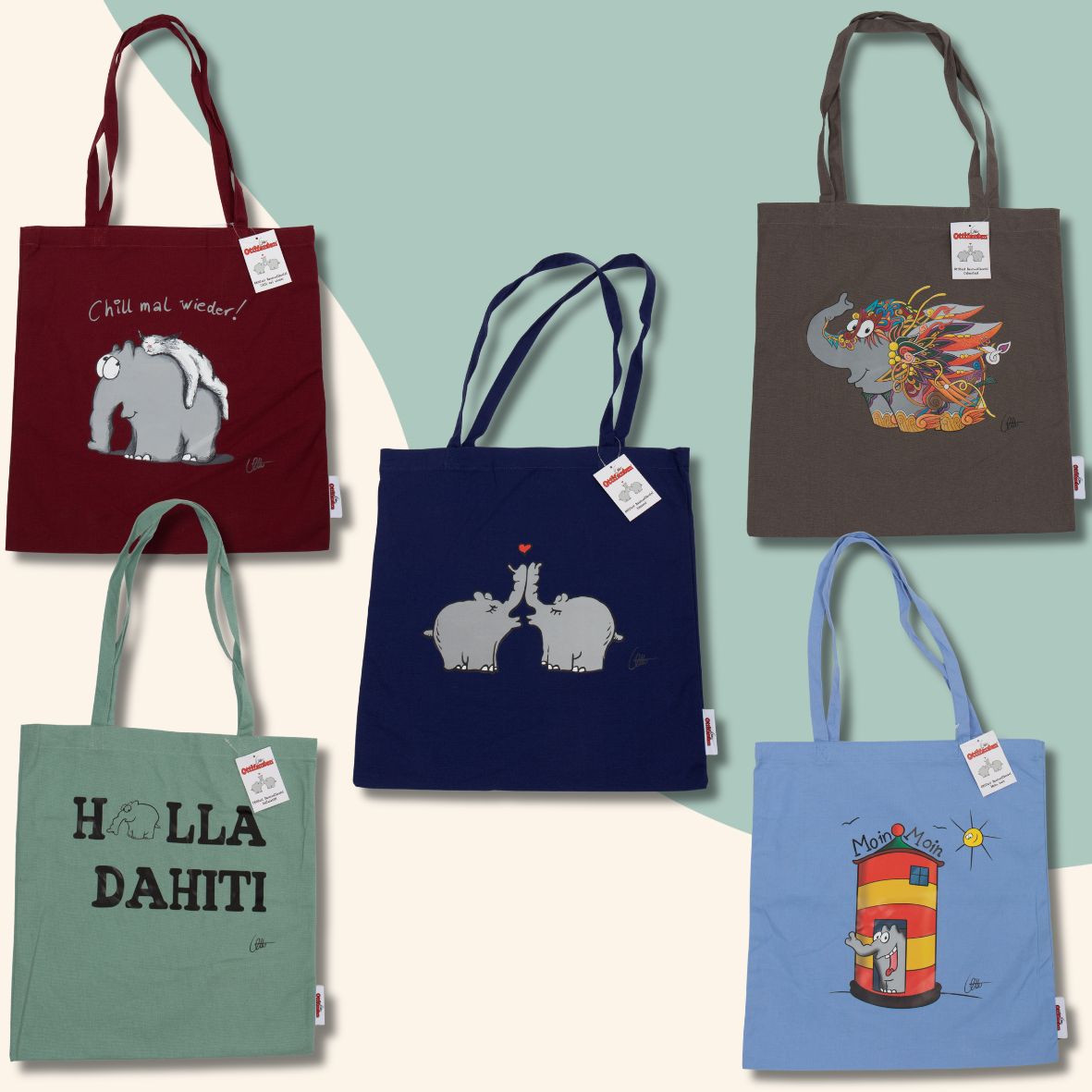 Ottifanten-Baumwollbeutel in 5 neuen Motiven