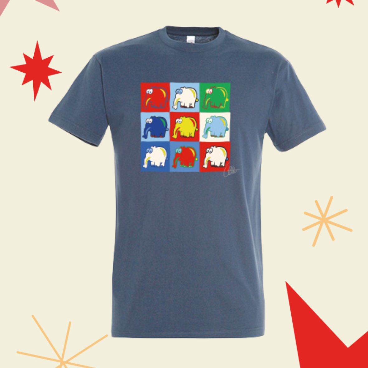 T-Shirt Ottifanten Collage im Andy Warhol Stil by Otto Waalkes in denim