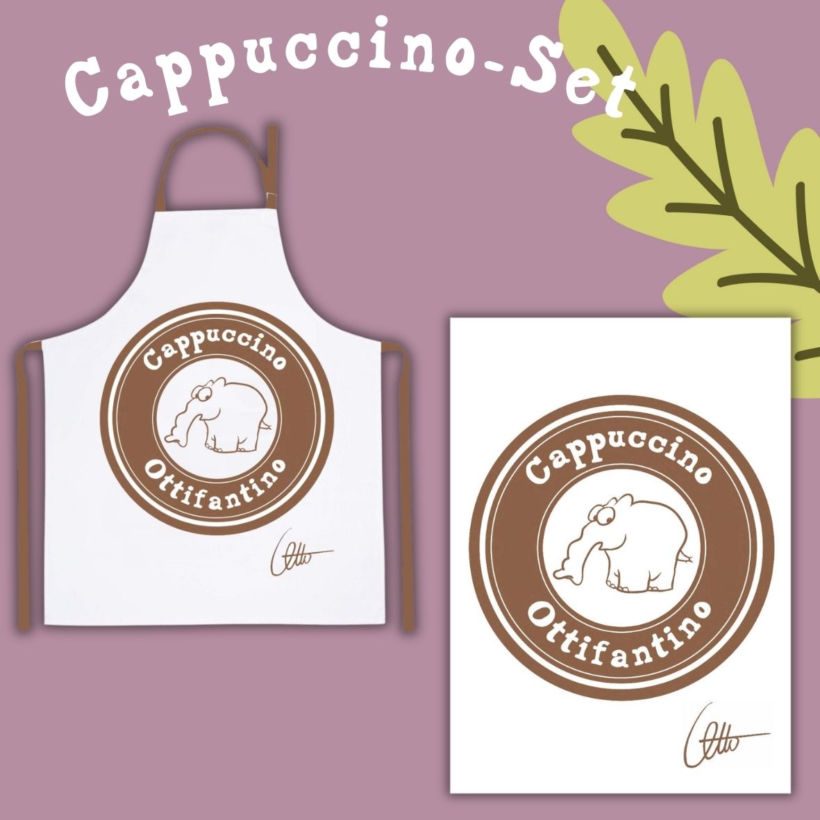 Ottifantino Cappuccino-Set: Geschirrhandtuch und Schürze