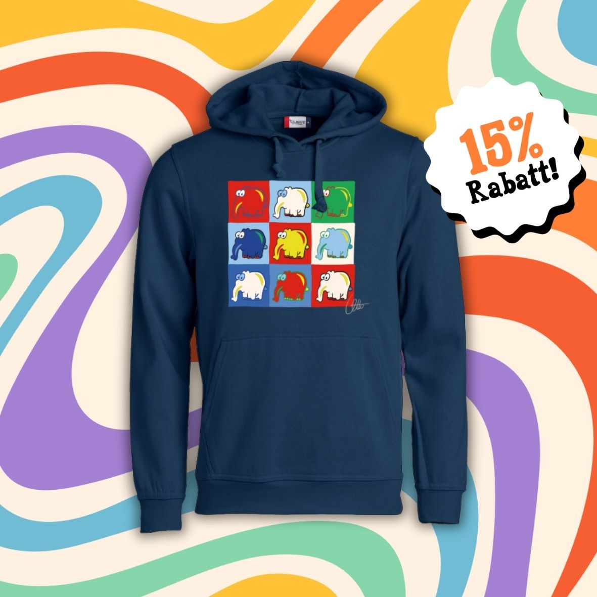 Hoodie Collage im Ottifanten Andy Warhol Stil Kapuzenpullover by Otto Waalkes in dunkelblau