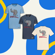 T-Shirt "Lachender Ottifant" Unisex by Otto Waalkes in denim, blau und sand