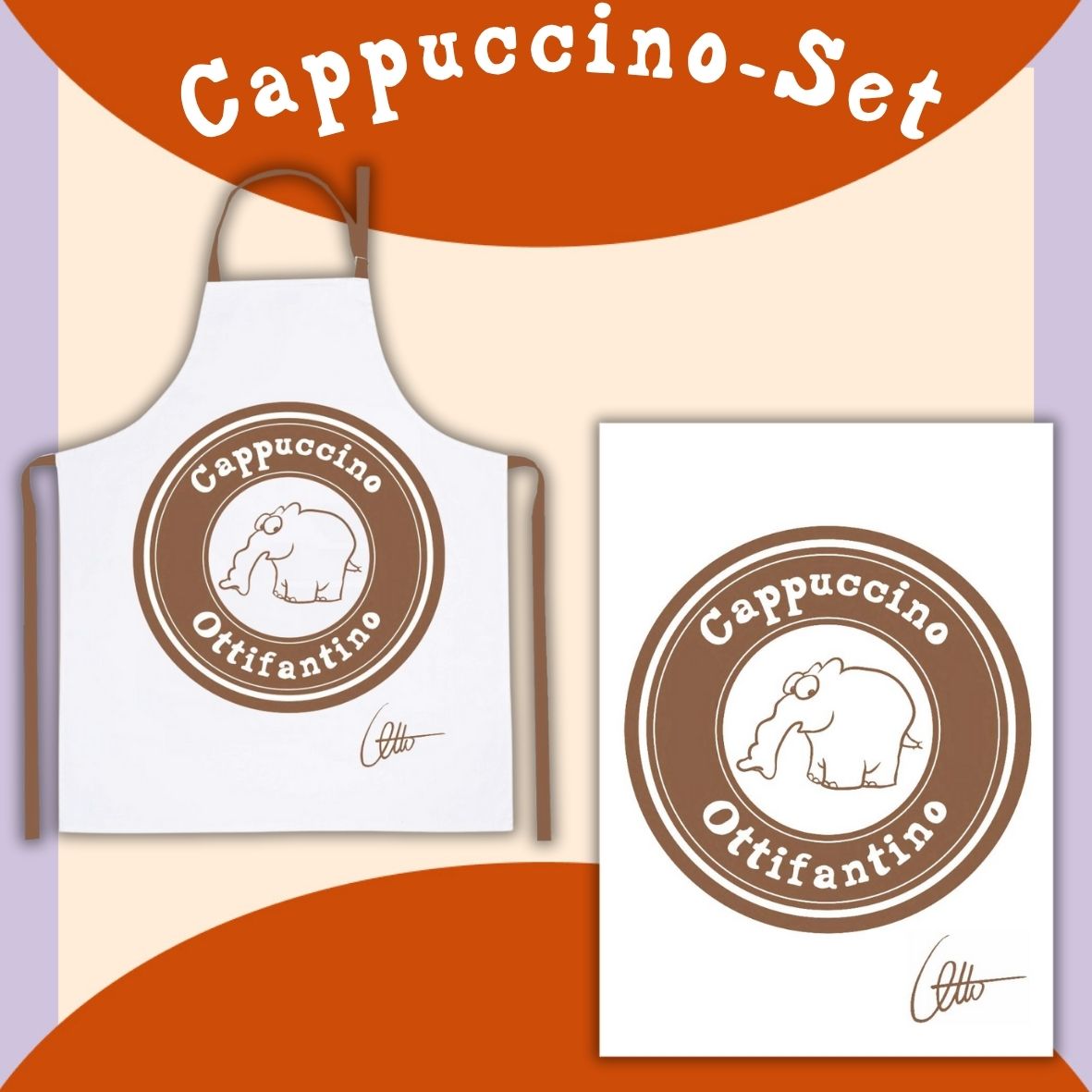 Ottifantino Cappuccino-Set: Geschirrhandtuch und Schürze