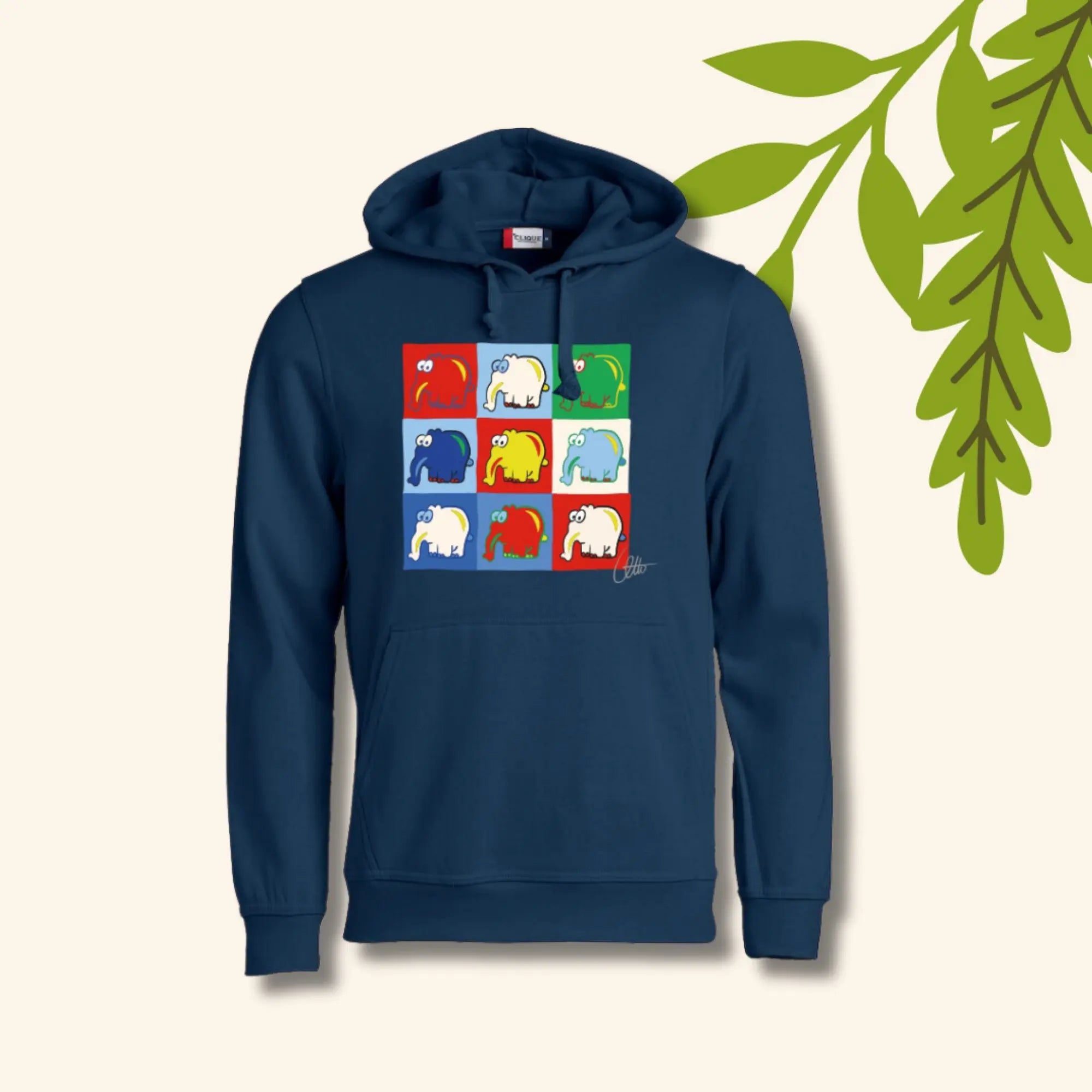 Kinder-Hoodie Collage im Ottifanten Andy Warhol Stil Kapuzenpullover by Otto Waalkes in dunkelblau