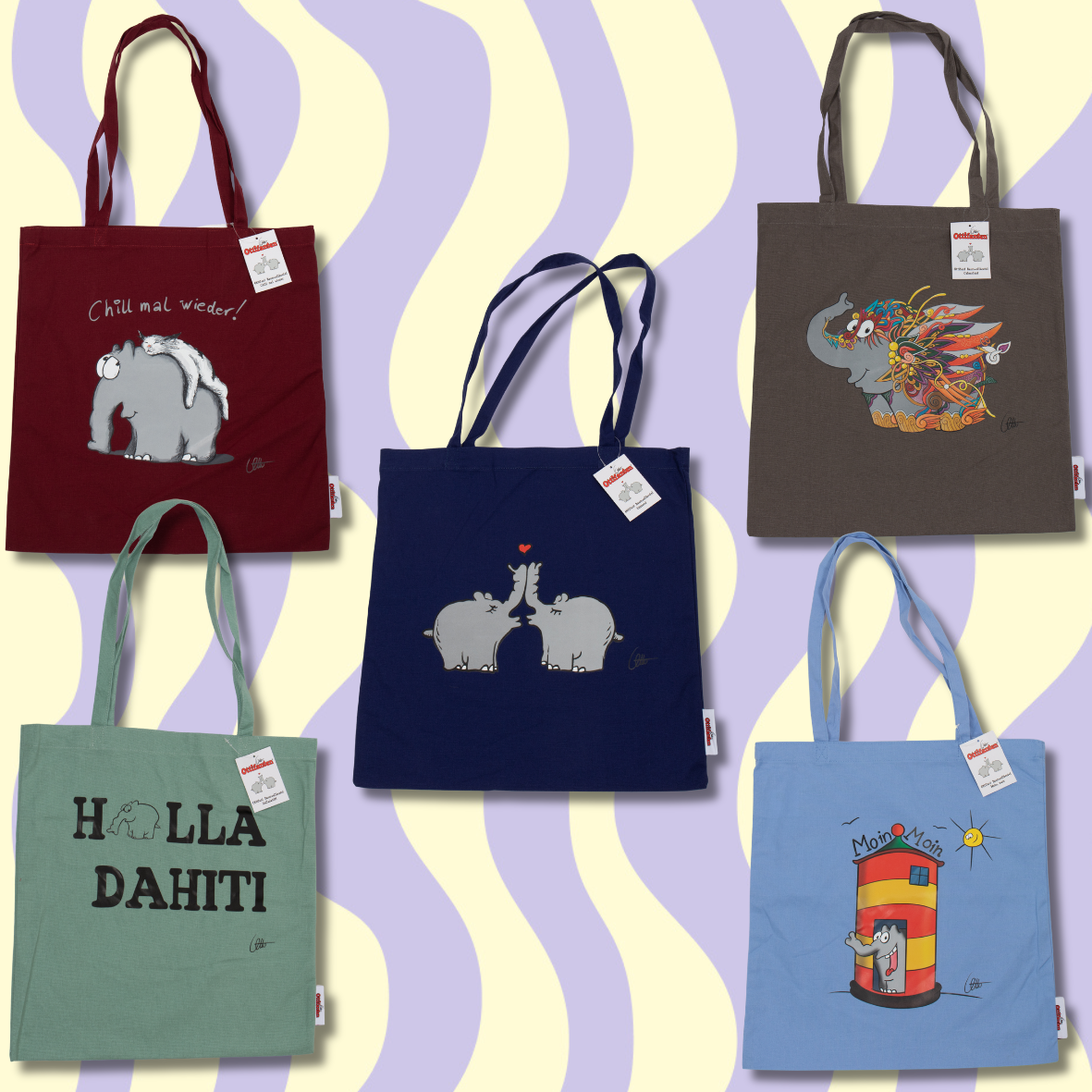 Ottifanten-Baumwollbeutel in 5 neuen Motiven