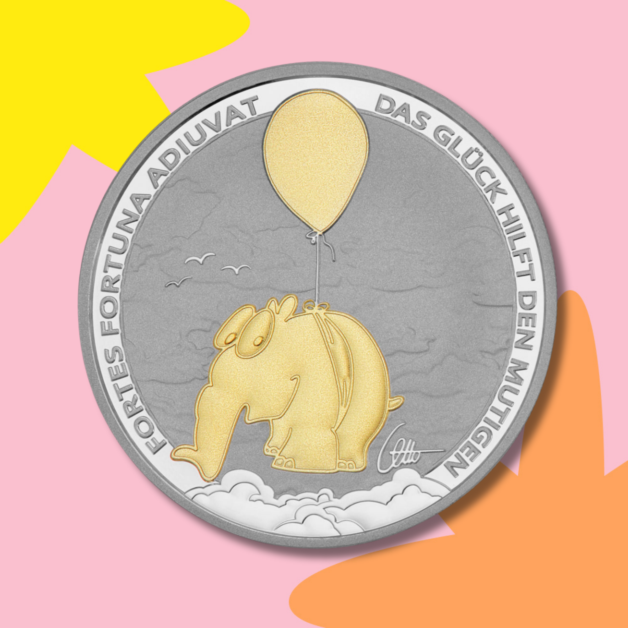 Limitierte 1oz gilded Silbermünze Ottifant "Fortes Fortuna Adiuvat" | mit Etui und Otto Signatur