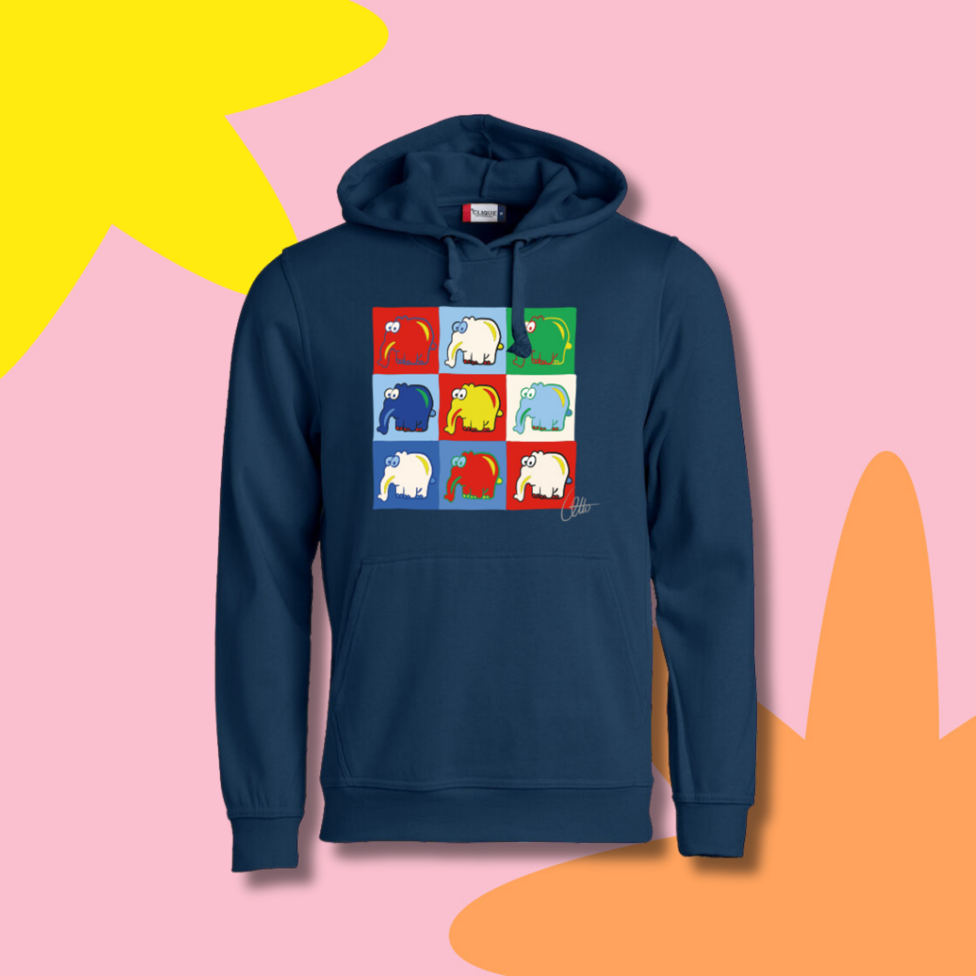 Hoodie Collage im Ottifanten Stil Kapuzenpullover by Otto Waalkes in dunkelblau