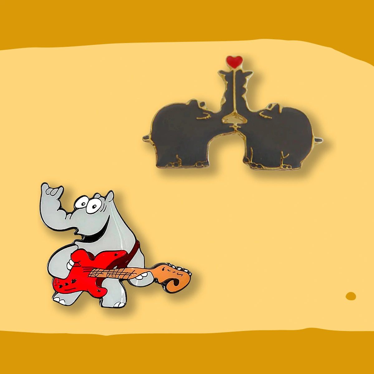 Pin Ottifant küssend und Rock n Roll Gitarre by Otto Waalkes