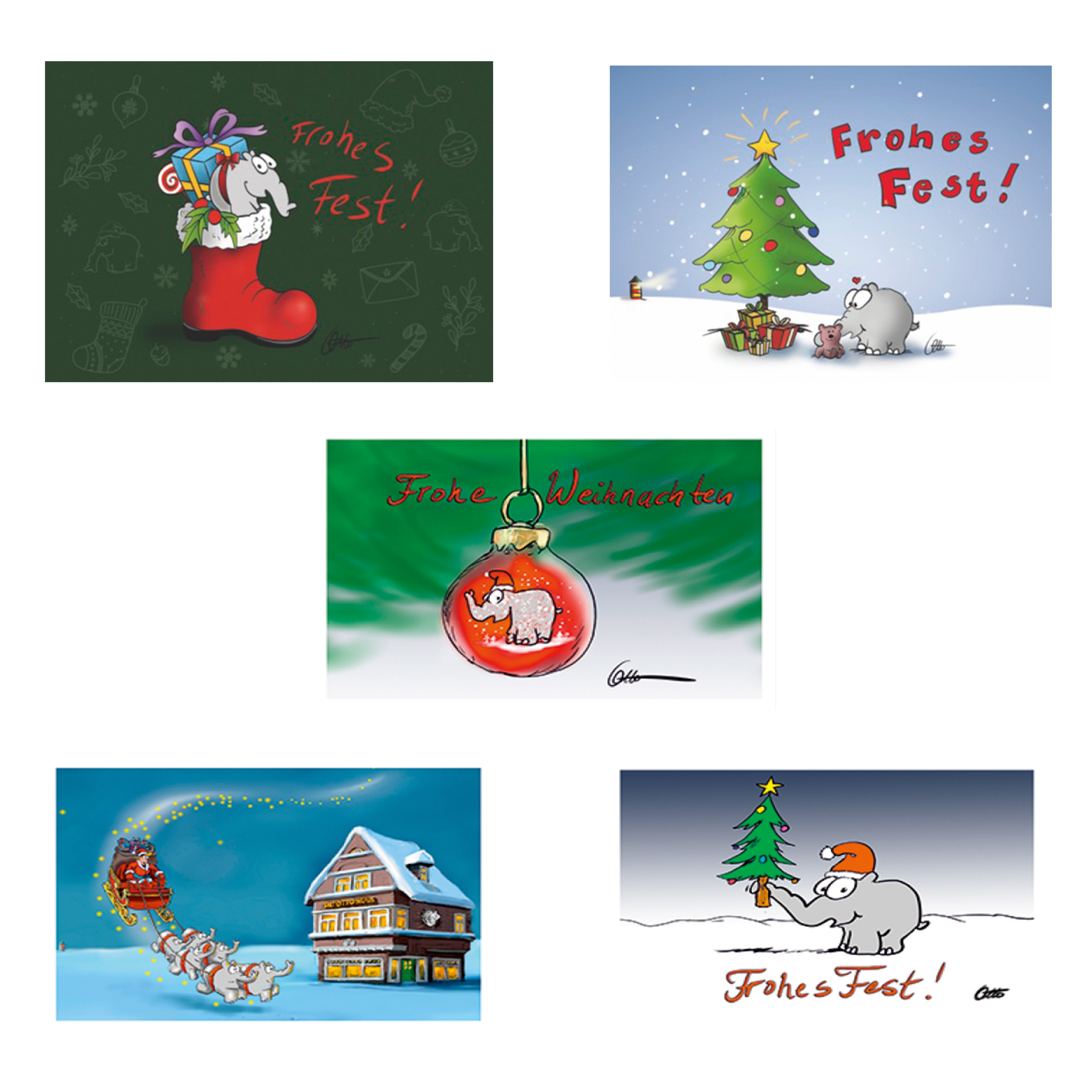 Ottifanten Weihnachtspostkarten by Otto Waalkes