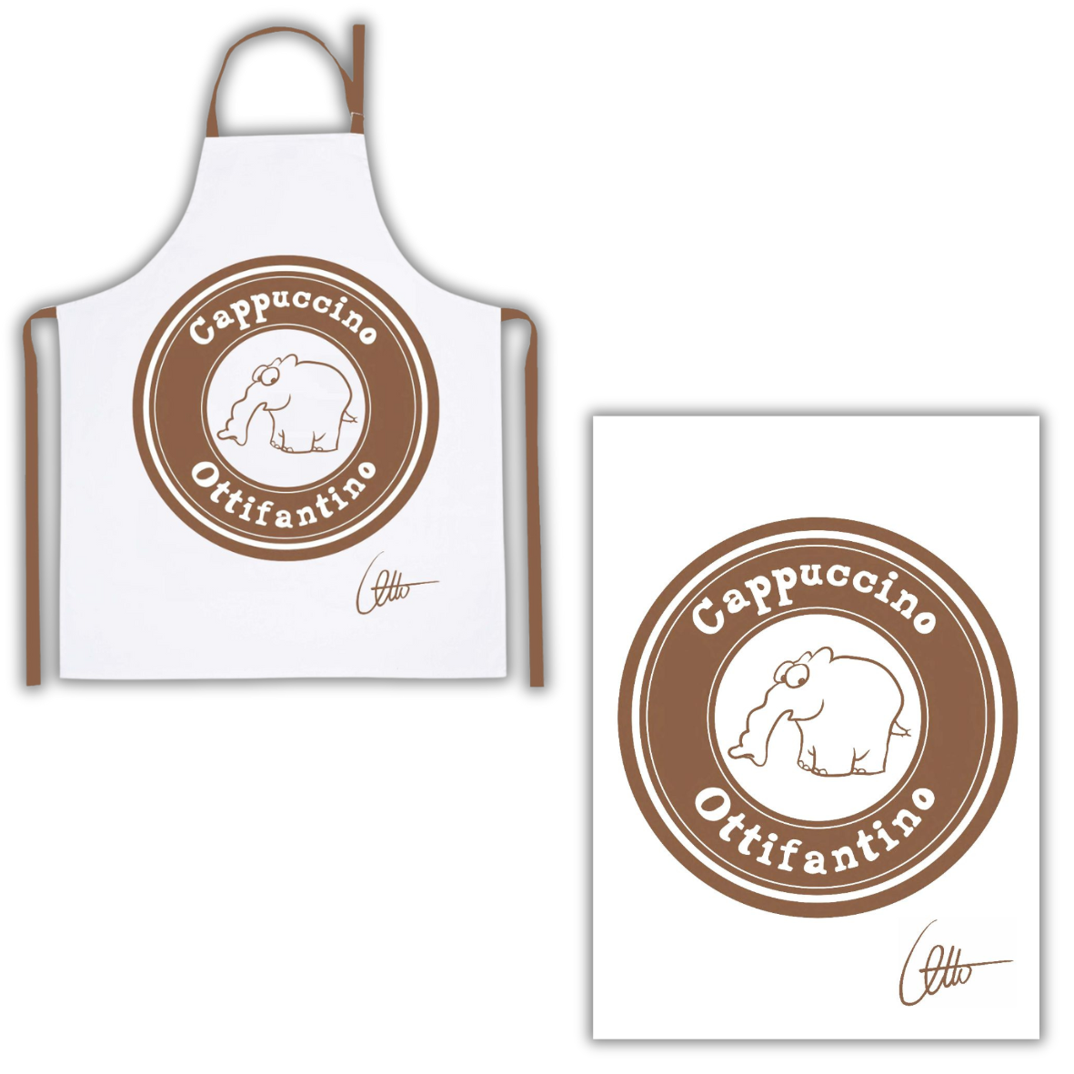 Ottifantino Cappuccino-Set: Geschirrhandtuch und Schürze