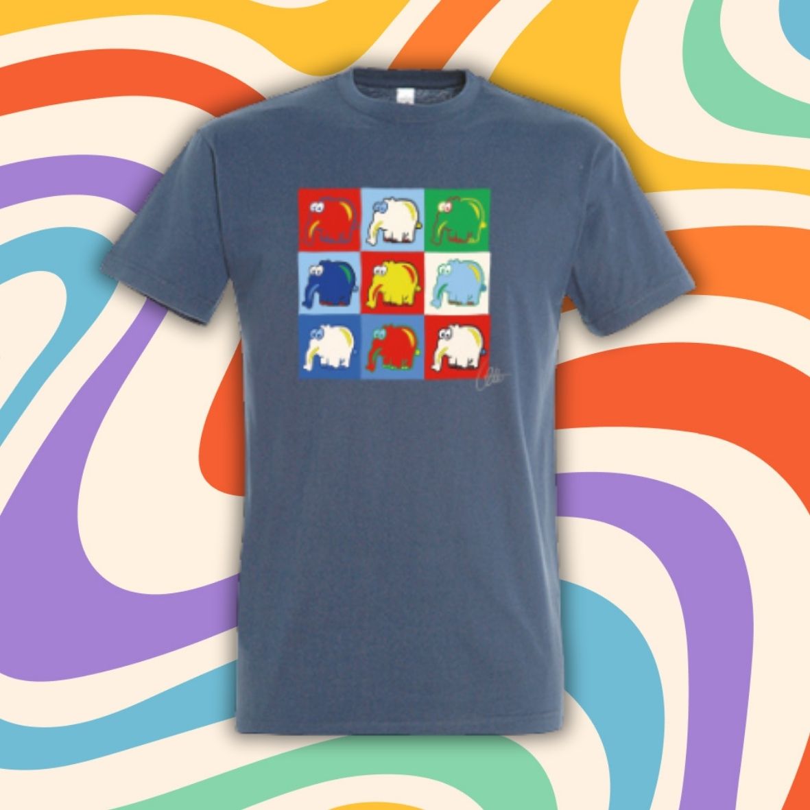 T-Shirt Ottifanten Collage im Andy Warhol Stil by Otto Waalkes in denim