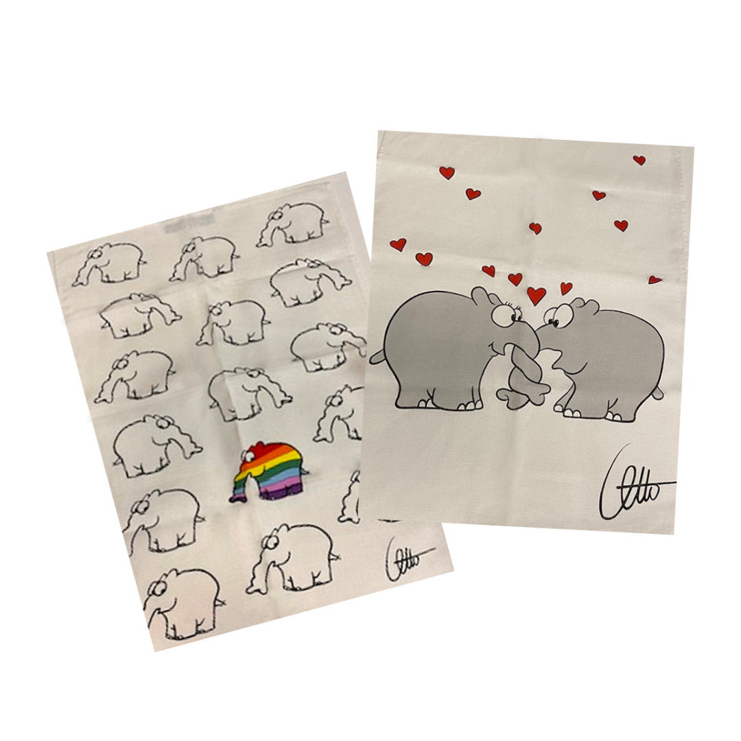 Halbleinen Ottifant Geschirrhandtuch by Otto Waalkes Be Different / Verrüsselt oder als 2-er Set