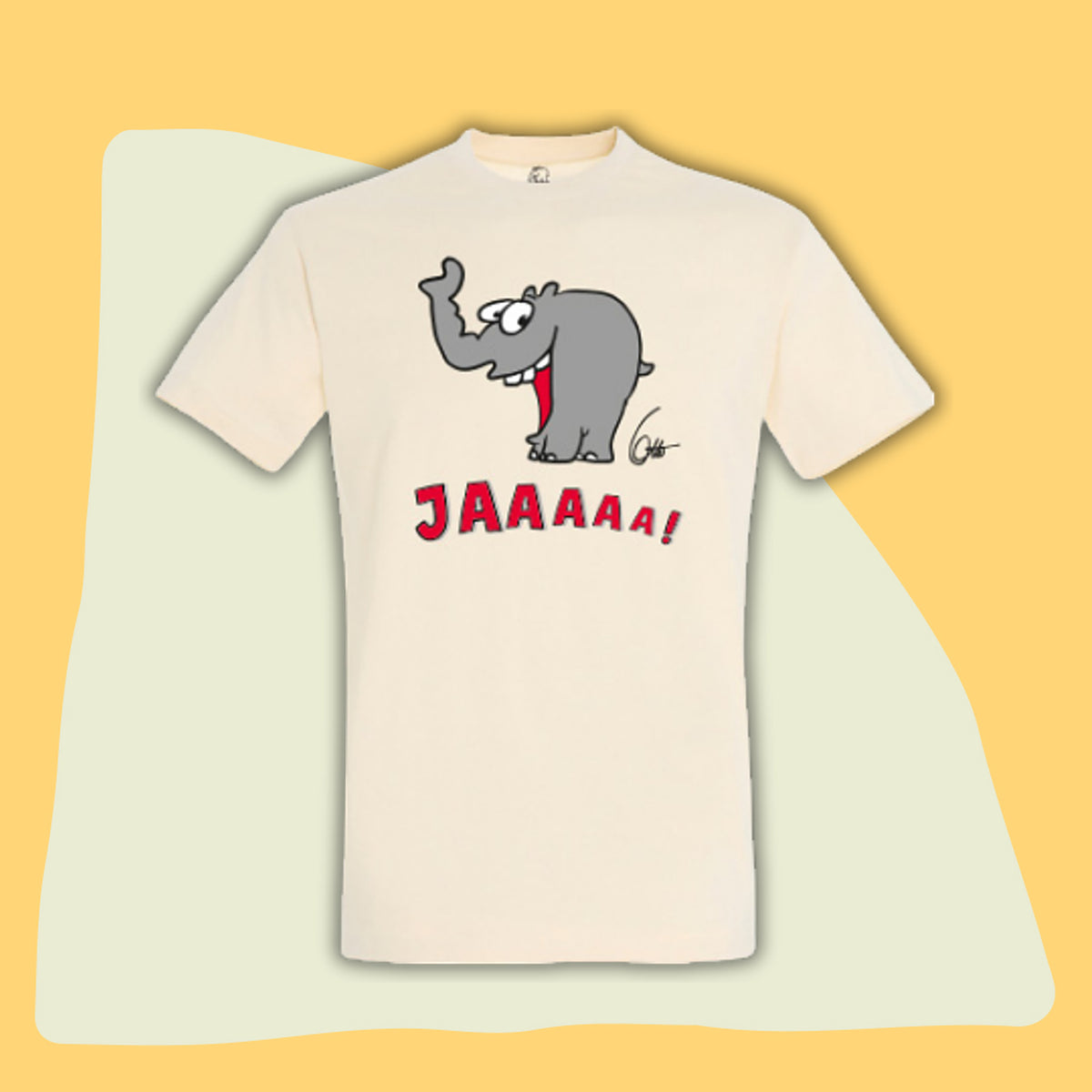 T-Shirt "Lachender Ottifant" Unisex by Otto Waalkes in denim, blau und sand