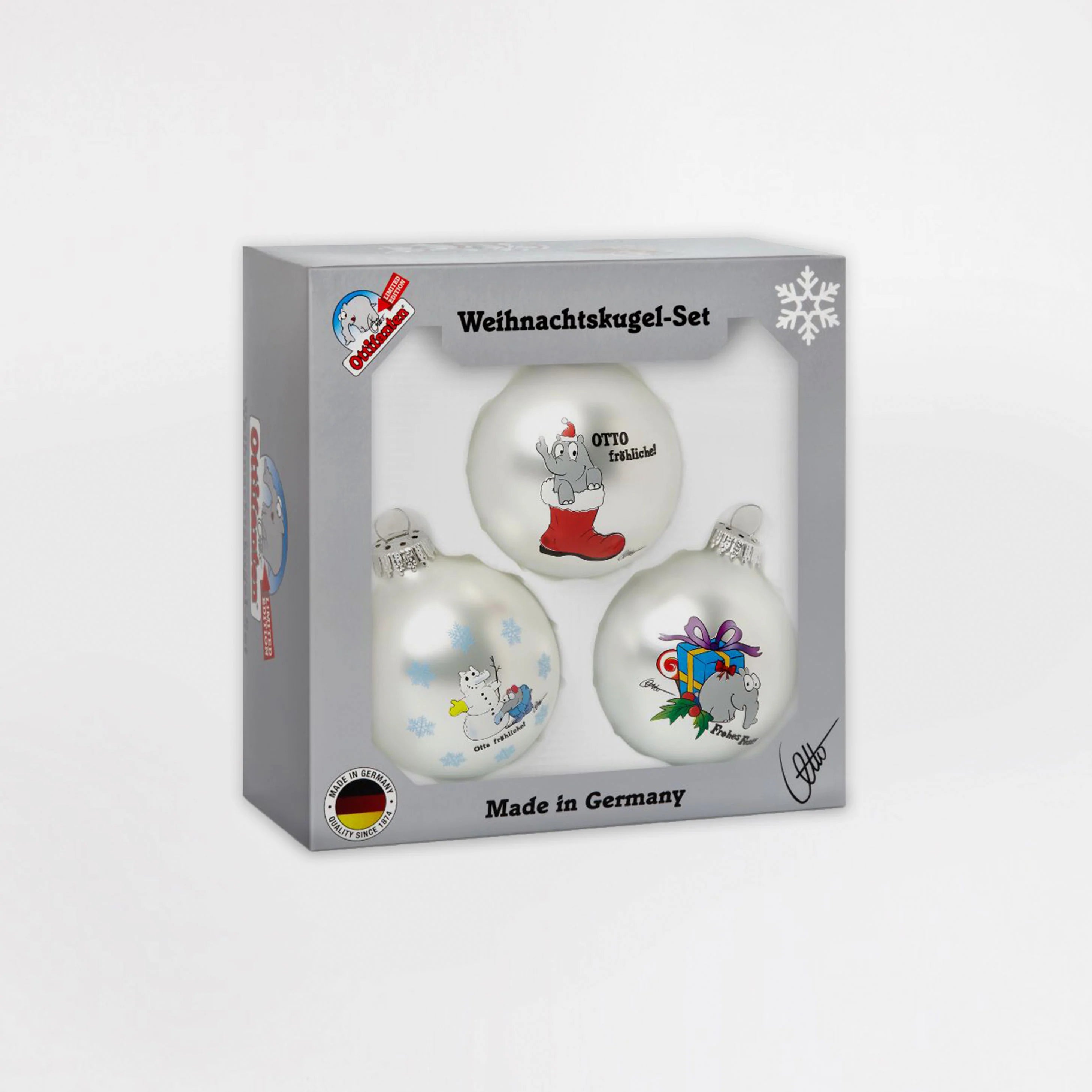 Ottifant Weihnachtskugeln matt mit unterschiedlichen Motiven