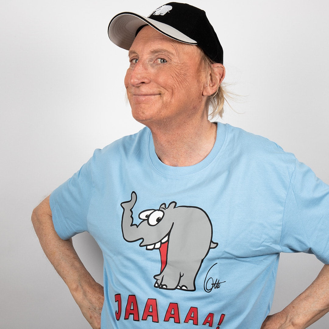 T-Shirt "Lachender Ottifant" Unisex by Otto Waalkes in denim, blau und sand